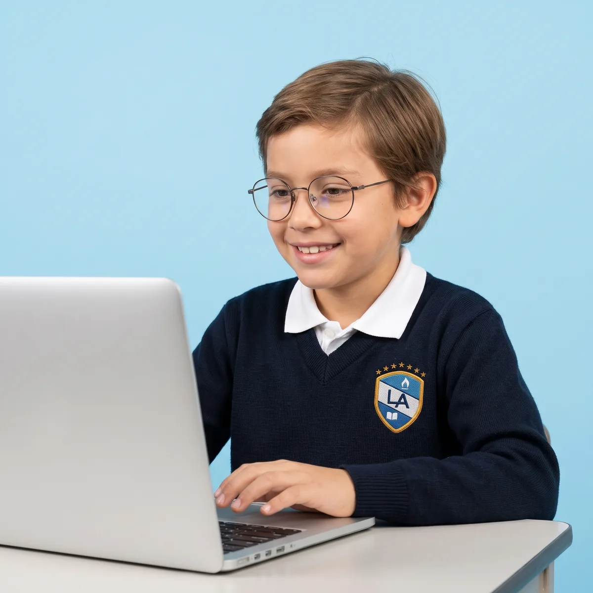 Niño de primaria trabaja en una computadora portátil